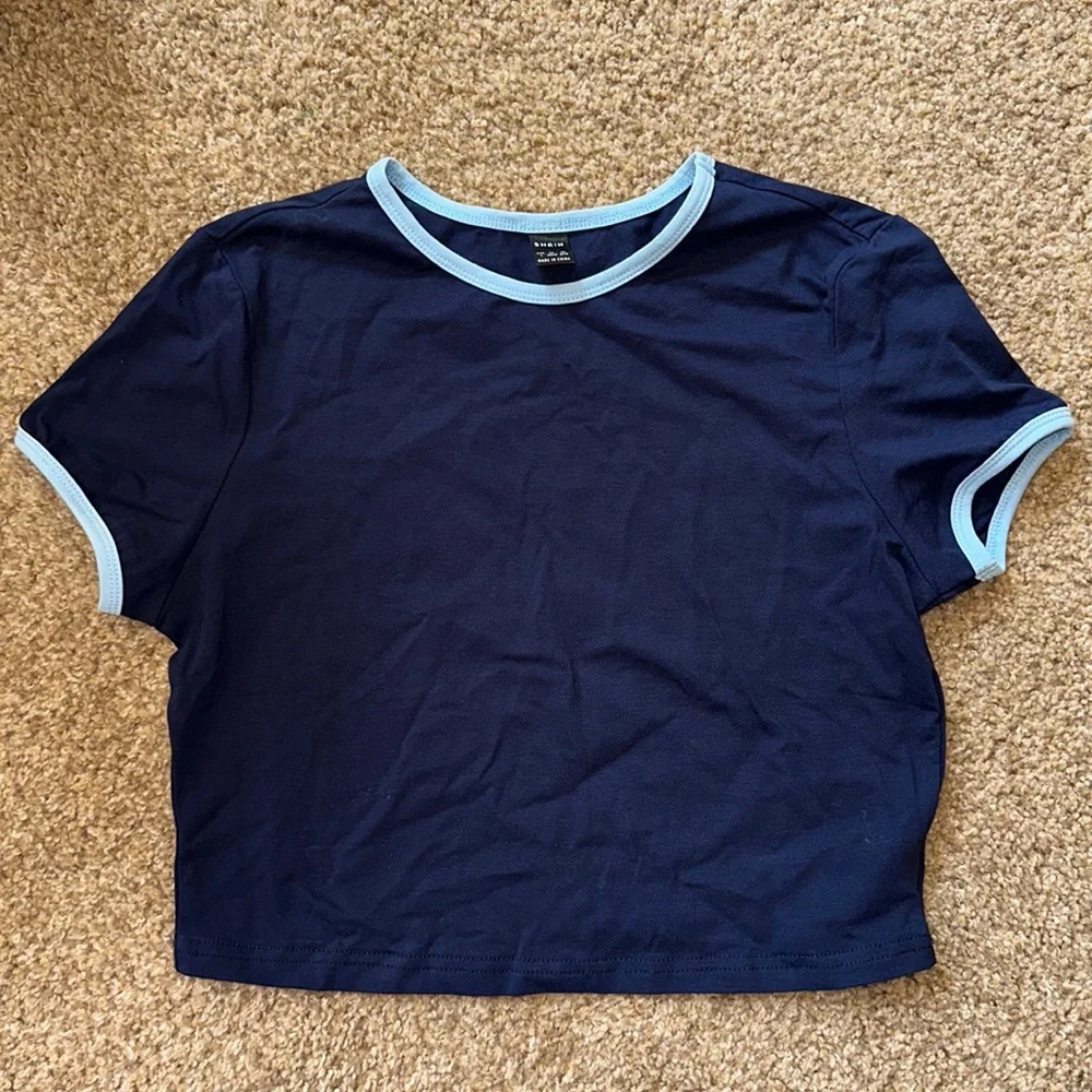 Navy Blue with light blue trim Ladies Shirt size L NWOT - Picture 1 of 6